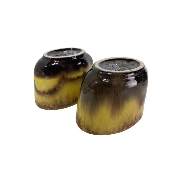 Set Of 2 West Germany Pottery Bowls Brown & Yellow Drip Glaze Vintage Mid-Centur - Picture 4 of 4